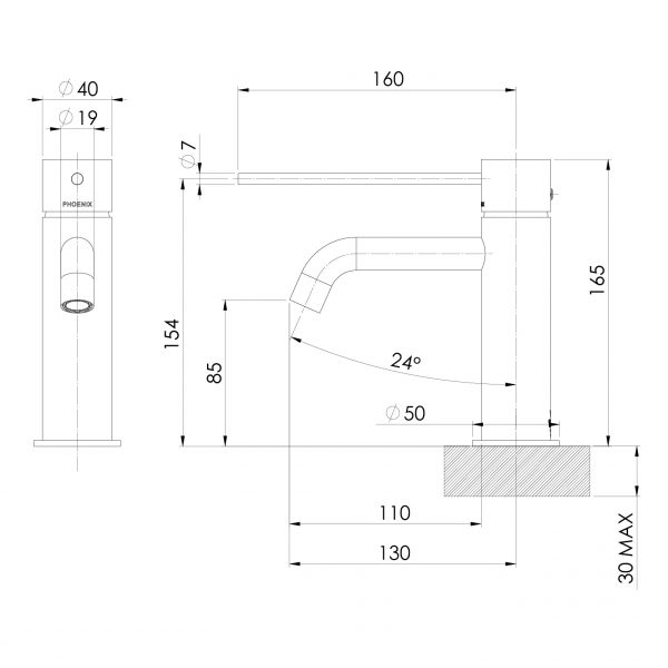 Vivid Slimline Basin Mixer Curved Outlet with Extended Lever