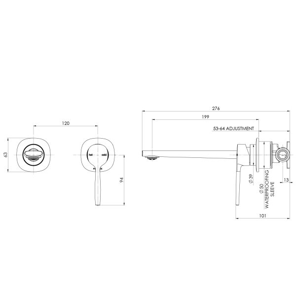 Vask SwitchMix Wall Basin / Bath Mixer Set (Fit-Off Kit Only) - Lead Free