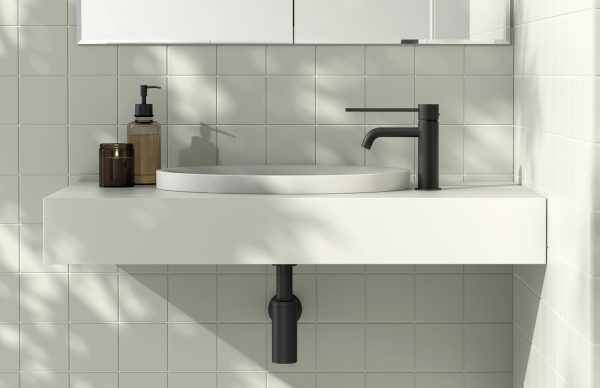 Vivid Slimline Basin Mixer Curved Outlet with Extended Lever