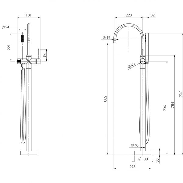 Vivid Slimline Floor Mounted Bath Mixer with Hand Shower